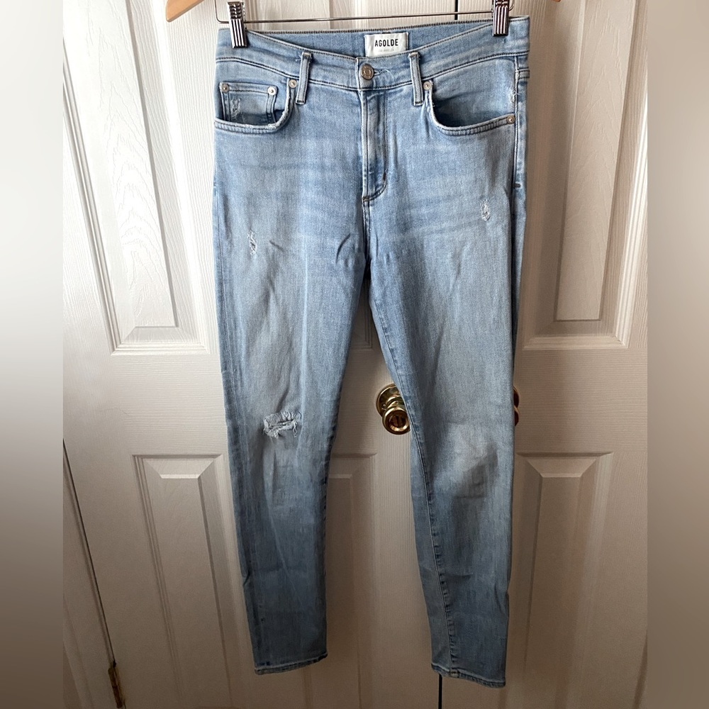 AGOLDE Sophie Light Wash Distressed Mid-Rise Skinny Ankle Jeans SZ 27